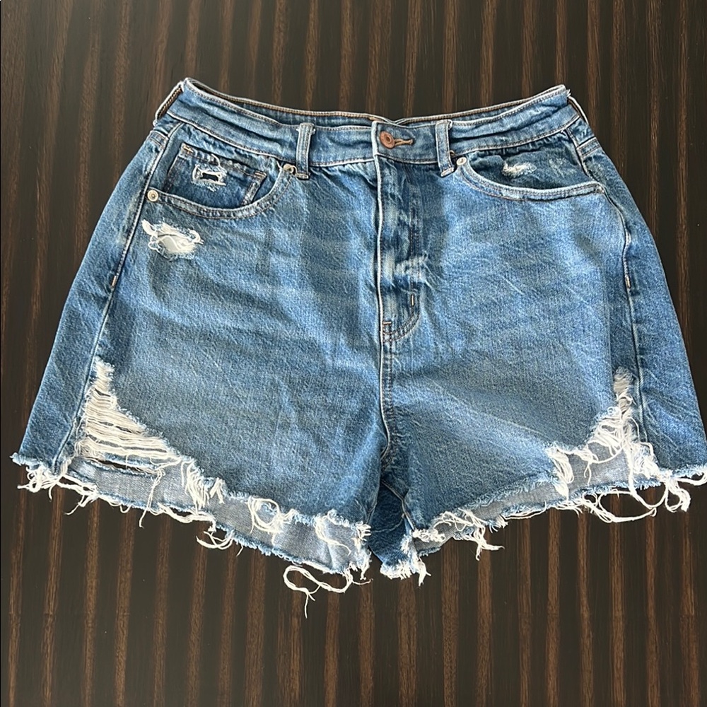 Distressed Blue Jean Shorts